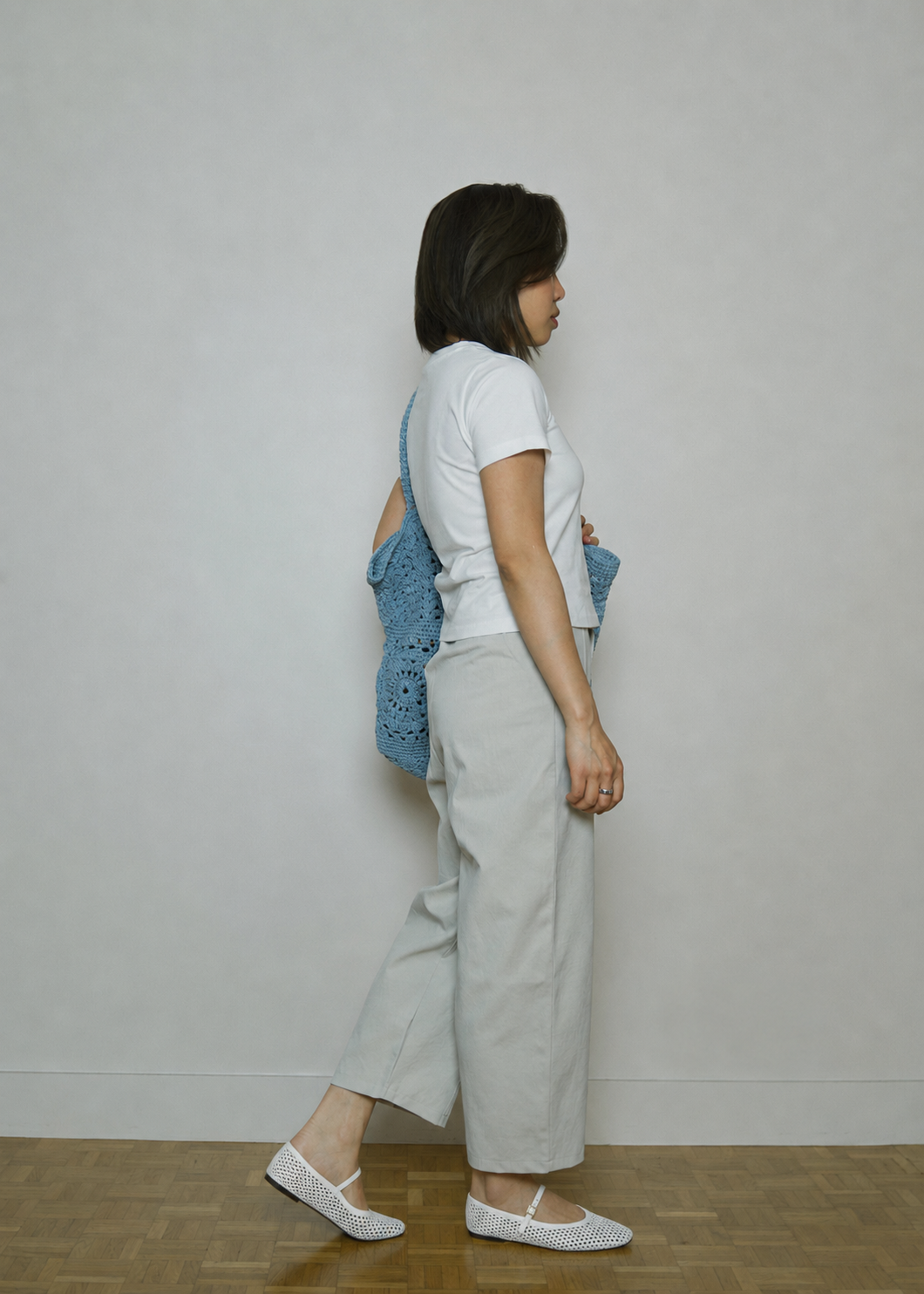 ABBY WHITE GREY CURVE LEGS PETITE WOMEN TROUSERS