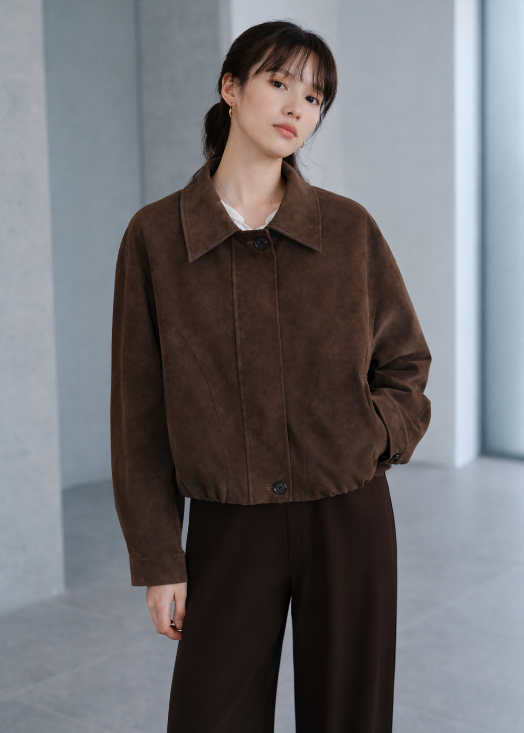 BROWNIE BUBBLE BROWN IMITATED SUEDE JACKET