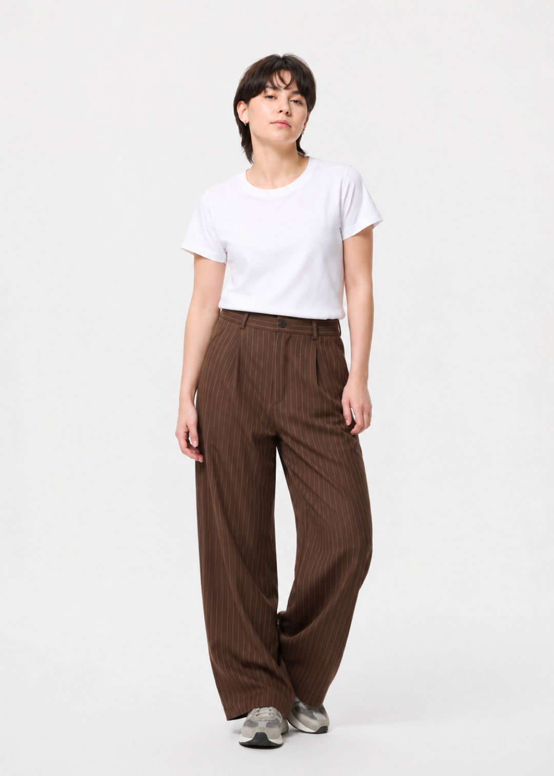 CAMILLE BROWN STRIPED FLOW PETITE TROUSERS