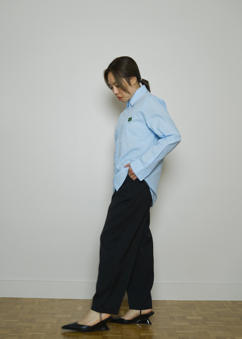 DIDI BLUE SHIRT BLOUSE LUCKY CLOVER EMBROIDED