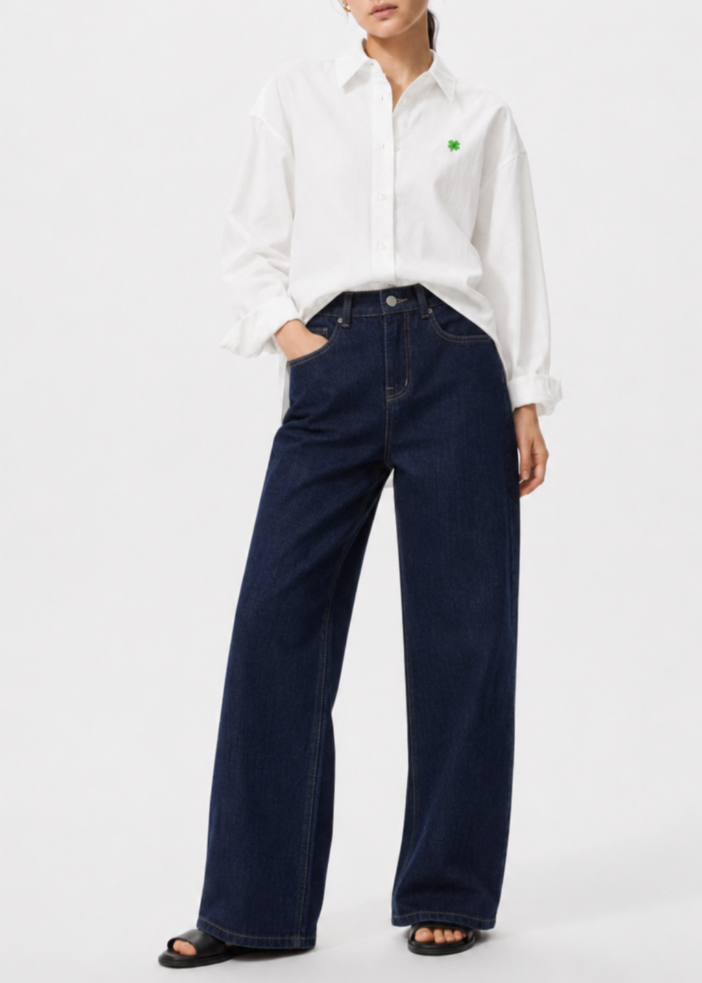 DIDI WHITE SHIRT BLOUSE LUCKY CLOVER EMBROIDED