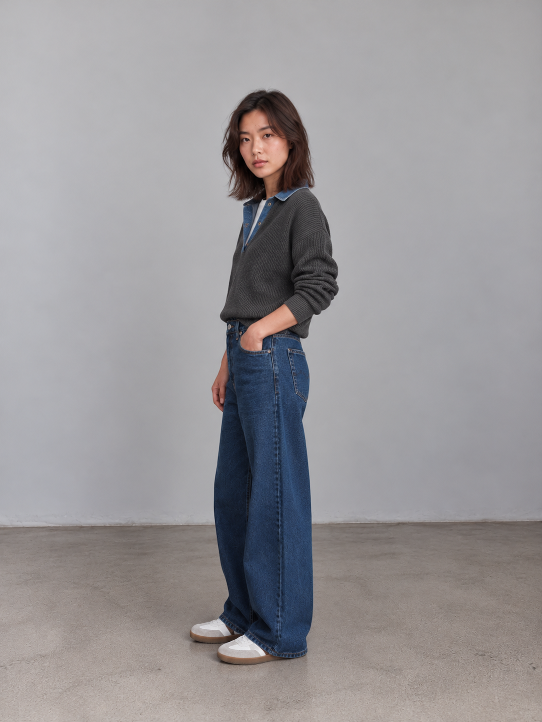 MARIE TAILLE HAUTE LARGES JAMBES JEANS PETITE FEMME - Bleu foncé