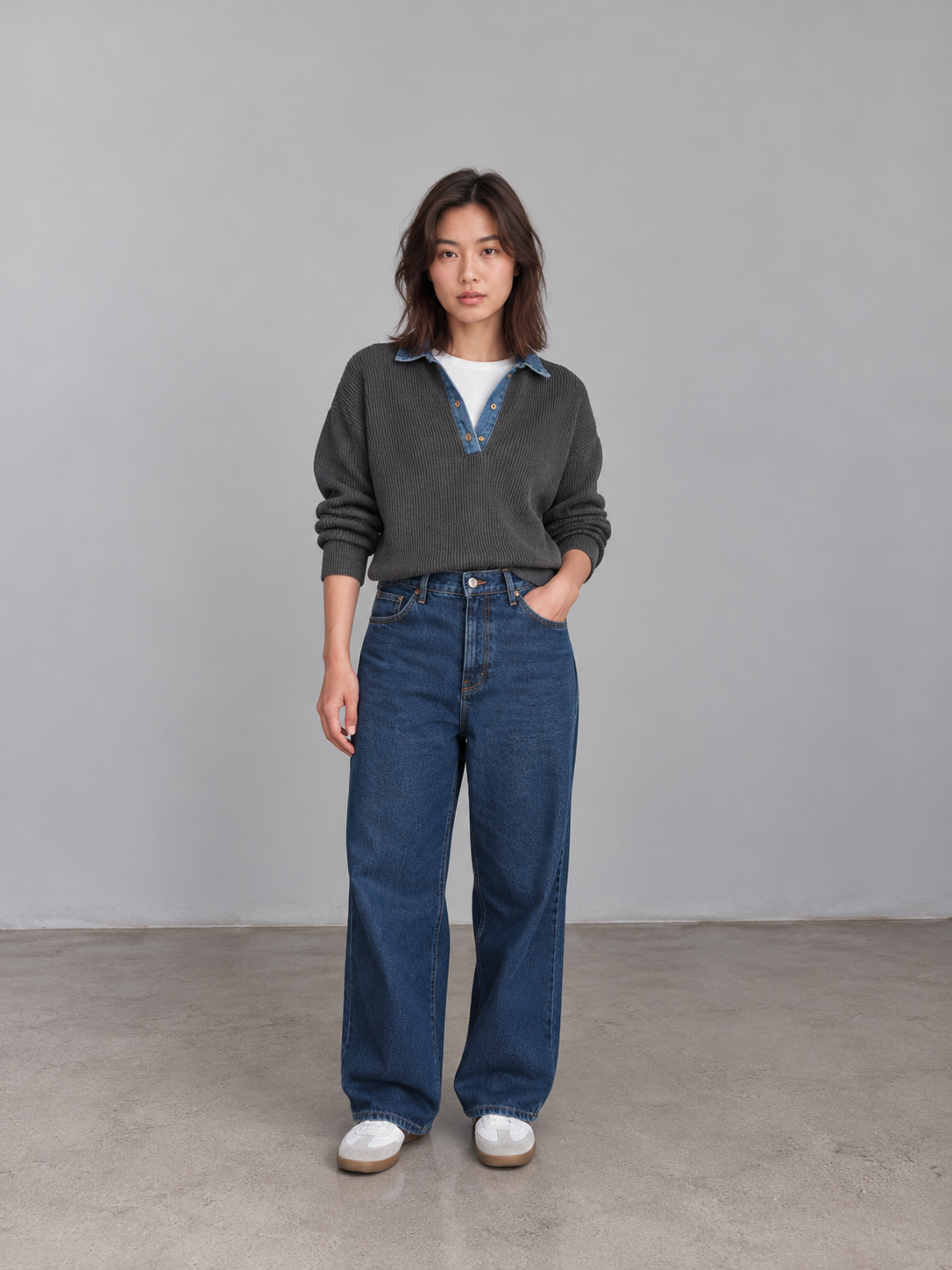 MARIE TAILLE HAUTE LARGES JAMBES JEANS PETITE FEMME - Bleu foncé