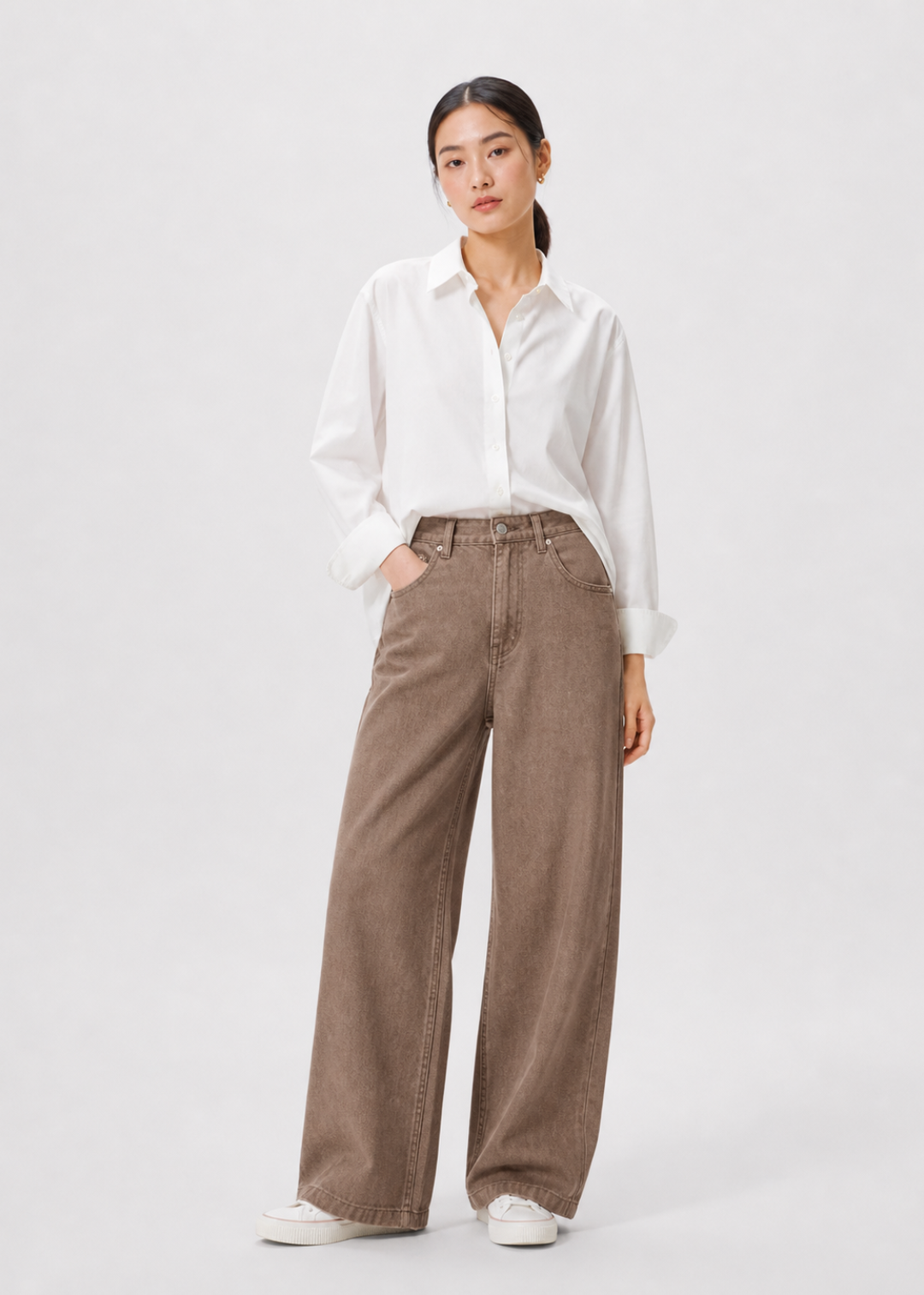 RINA BROWN HIGH-WAIST WIDE LEGS PETITE JEANS