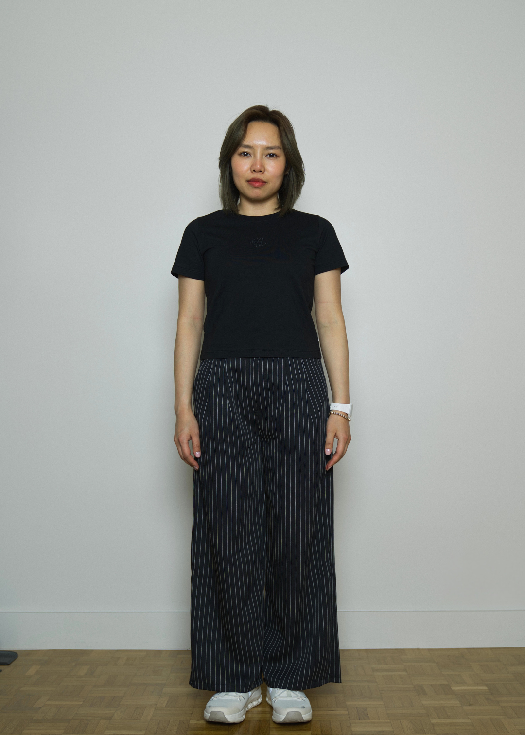 CAMILLE BLACK STRIPED FLOW PETITE TROUSERS
