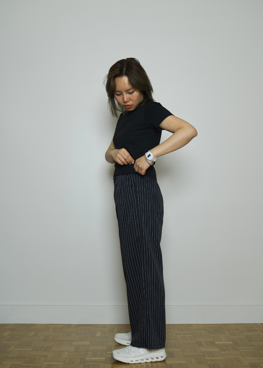 CAMILLE BLACK STRIPED FLOW PETITE TROUSERS