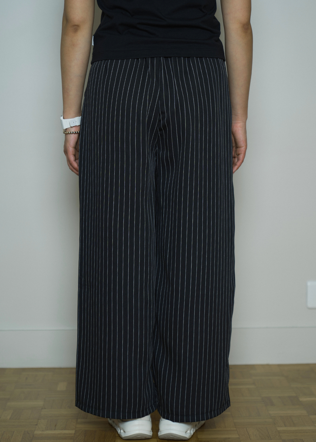 CAMILLE BLACK STRIPED FLOW PETITE TROUSERS