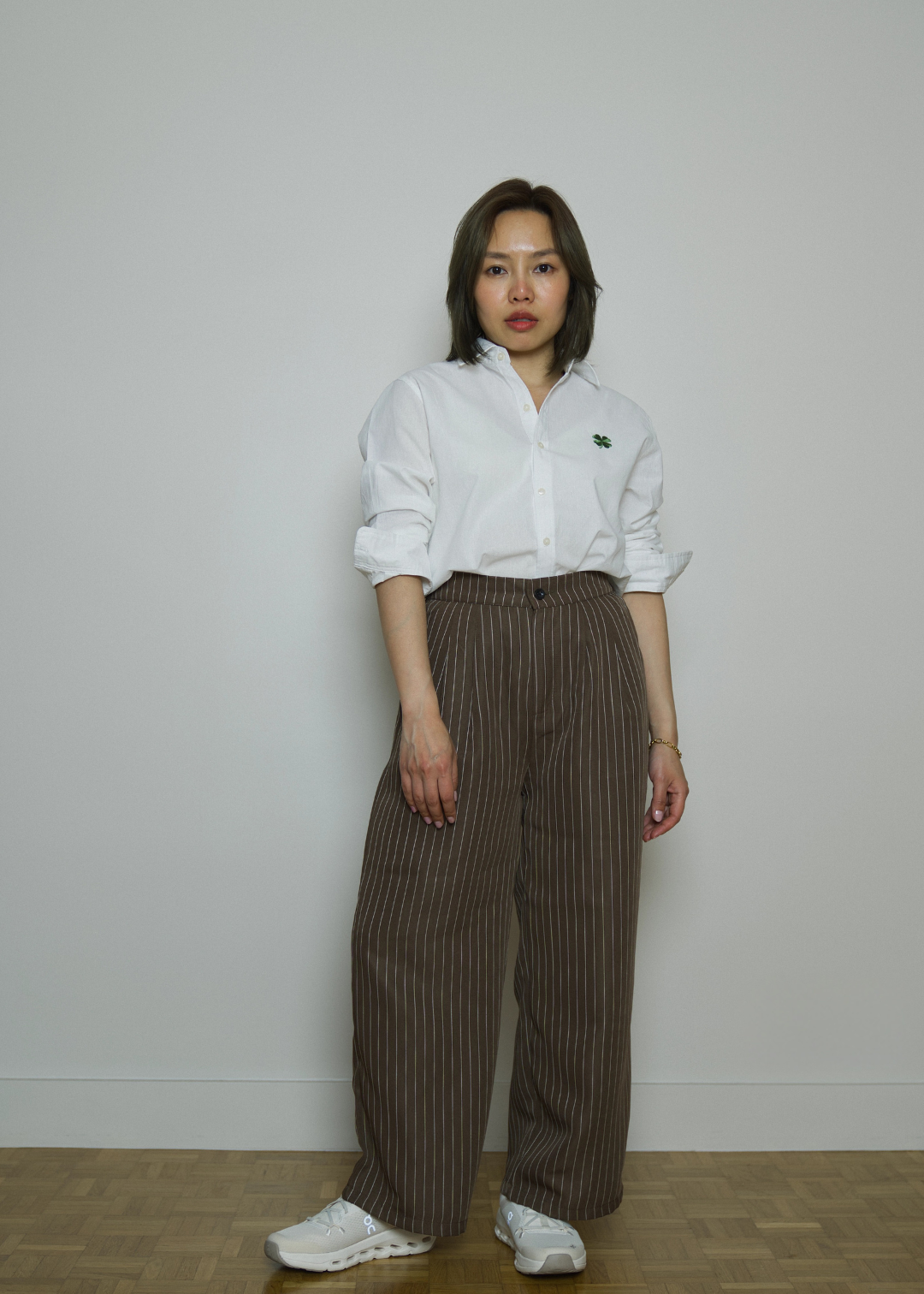 CAMILLE BROWN STRIPED FLOW PETITE TROUSERS