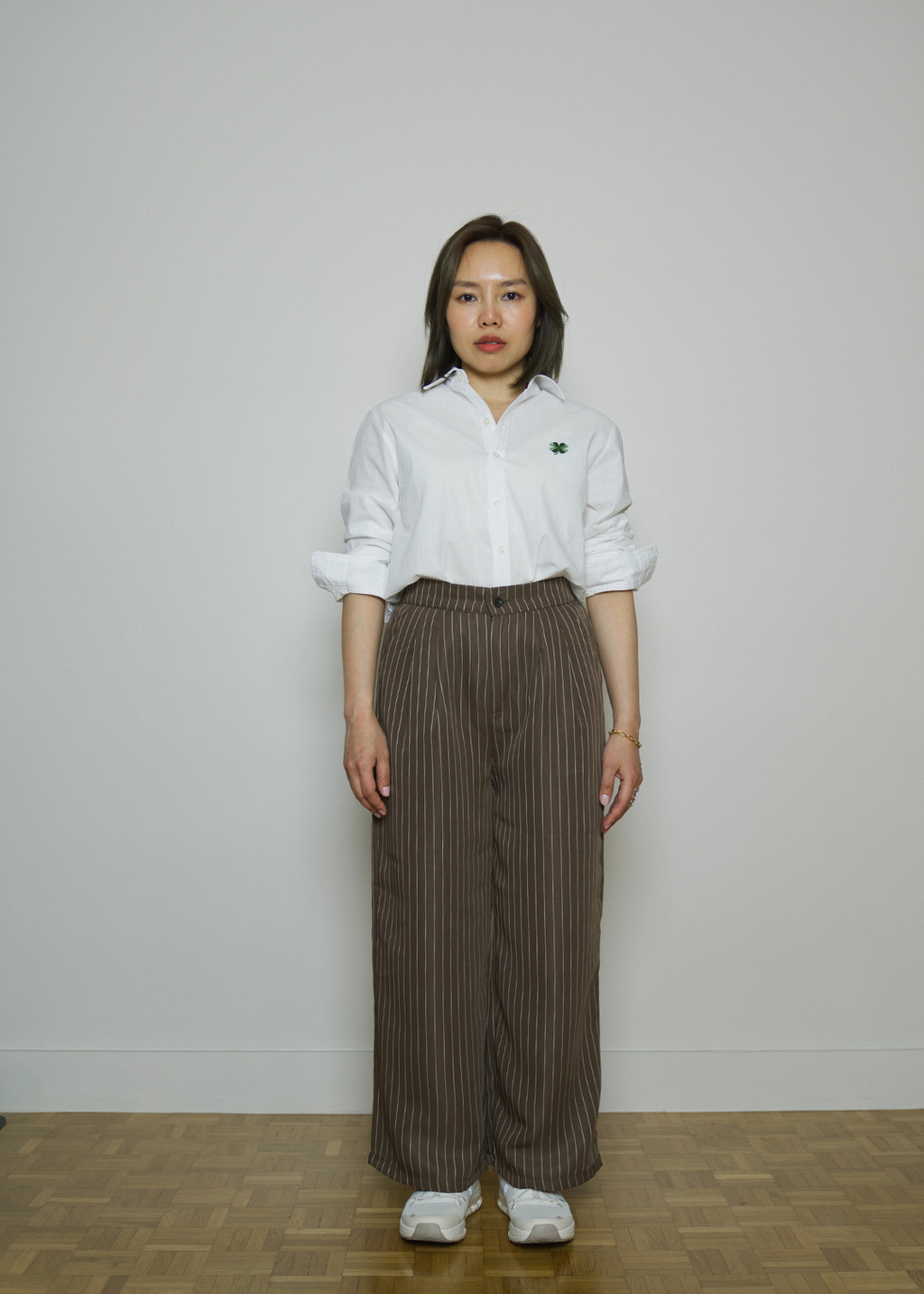 CAMILLE BROWN STRIPED FLOW PETITE TROUSERS