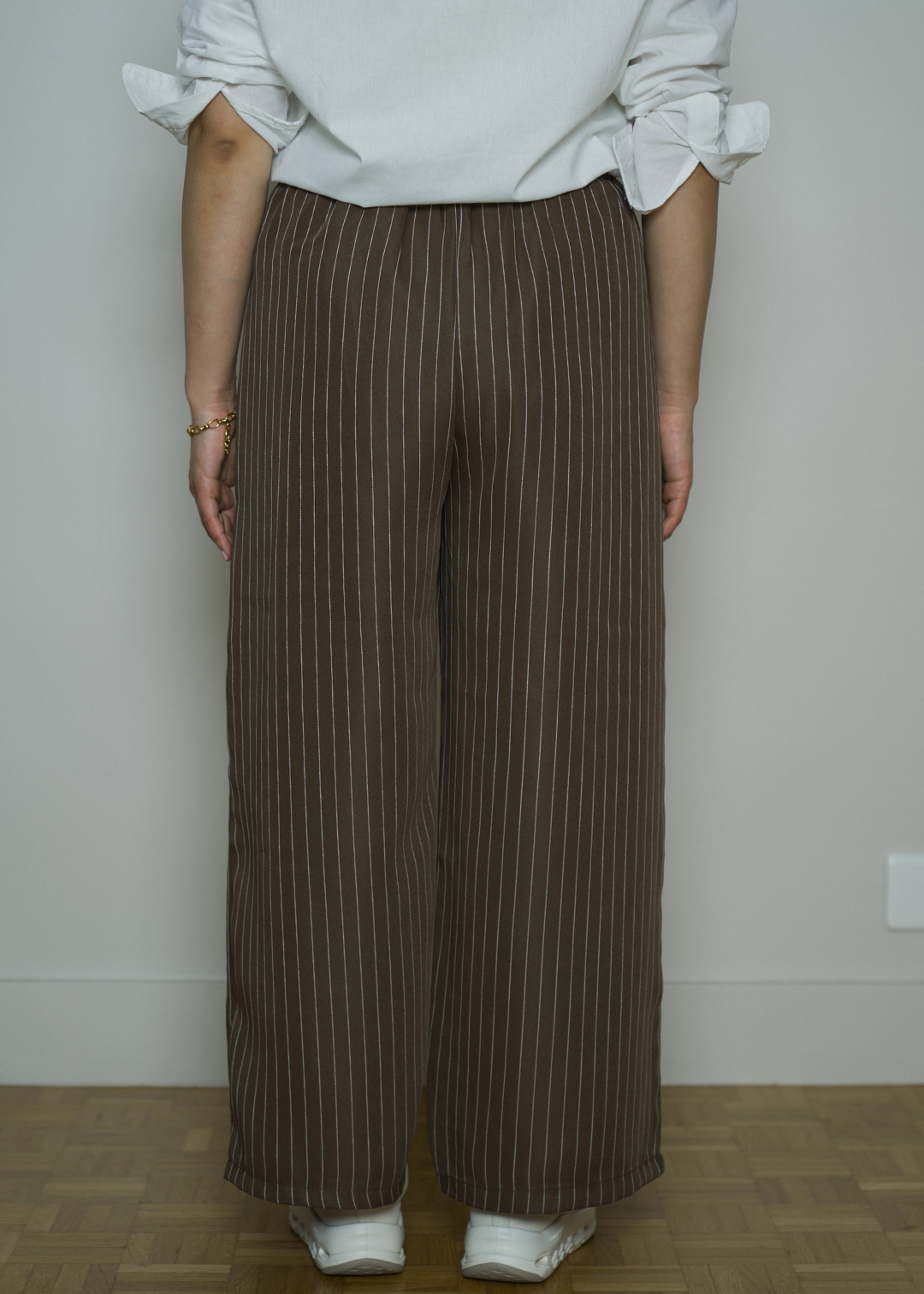 CAMILLE BROWN STRIPED FLOW PETITE TROUSERS